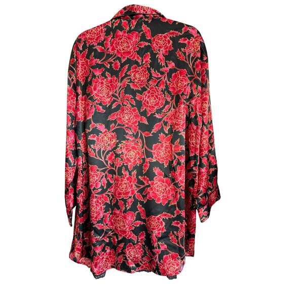 Vintage Victorias Secret 2-Piece Red Black Floral Satin Robe Chemise Large 80s - Picture 3 of 8